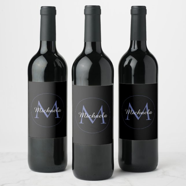 Minimalistic circle modern monogram initial name wine label (Bottles)