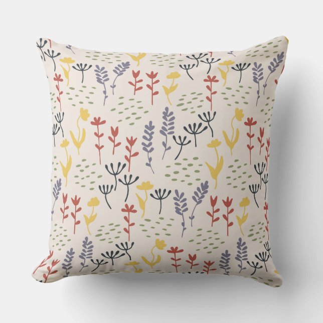Minimalistic colourful scattered wildflowers  cushion (Front)