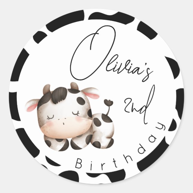 Minimalistic cow gender neutral birthday classic round sticker (Front)