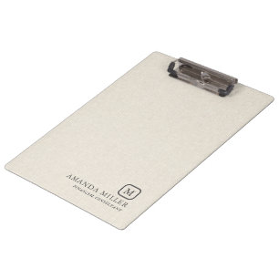 Minimalistic Cream Linen Texture Grey Typography Clipboard