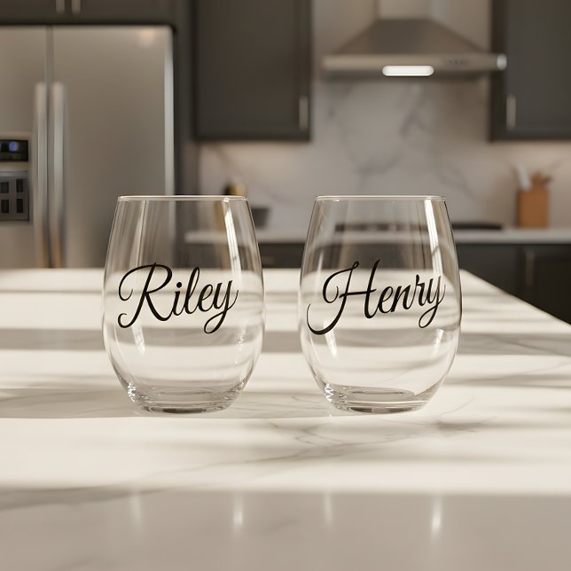 Minimalistic Custom Couple Names Script Stemless Wine Glass (Creator Uploaded)
