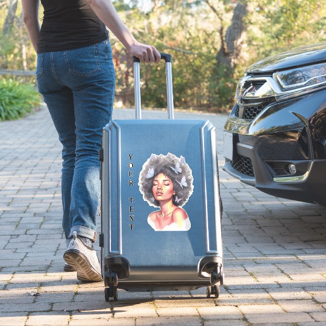 Minimalistic Custom Watercolor Afro Girl Butterfly (Suitcase Insitu)