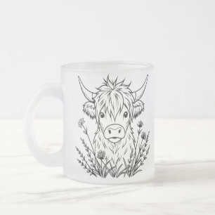 Minimalistic Cute Highland Cow Frosted Glass Coffee Mug