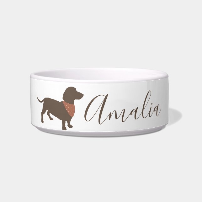 Minimalistic Dachshund Silhouette with dog's name Bowl (Left)