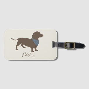 Minimalistic Dachshund Silhouette with dog's name Luggage Tag