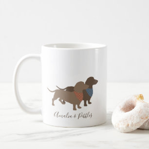 Minimalistic Dachshund Silhouettes and dogs' names Coffee Mug