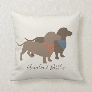 Minimalistic Dachshund Silhouettes and dogs' names Cushion