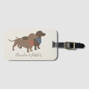 Minimalistic Dachshund Silhouettes and dogs' names Luggage Tag