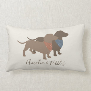 Minimalistic Dachshund Silhouettes and dogs' names Lumbar Cushion