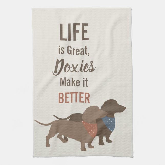 Minimalistic Dachshund Silhouettes custom quote Tea Towel (Vertical)