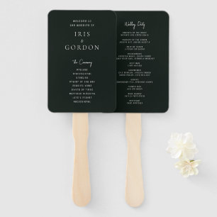 Minimalistic Dark Green Custom Wedding Program Hand Fan