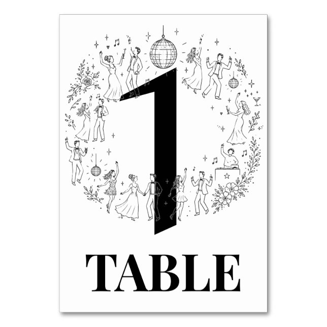 Minimalistic Disco Party Wedding Table Numbers (Front)