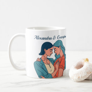 Minimalistic Drawing Lesbian Couple Personalised Coffee Mug