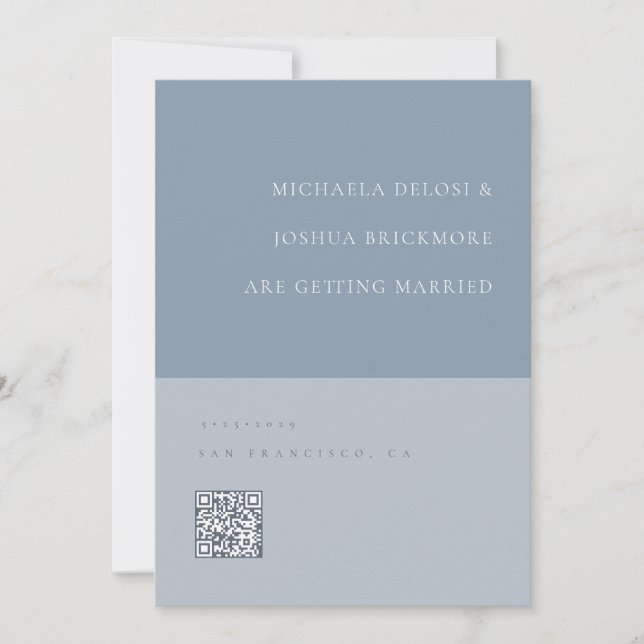 Minimalistic Dusty Blue QR Code Save the Date (Front)