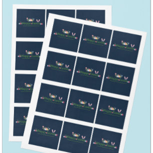 MINIMALISTIC EASTER  BUNNY EAR EGGS  FLOWER DESIGN SQUARE STICKER