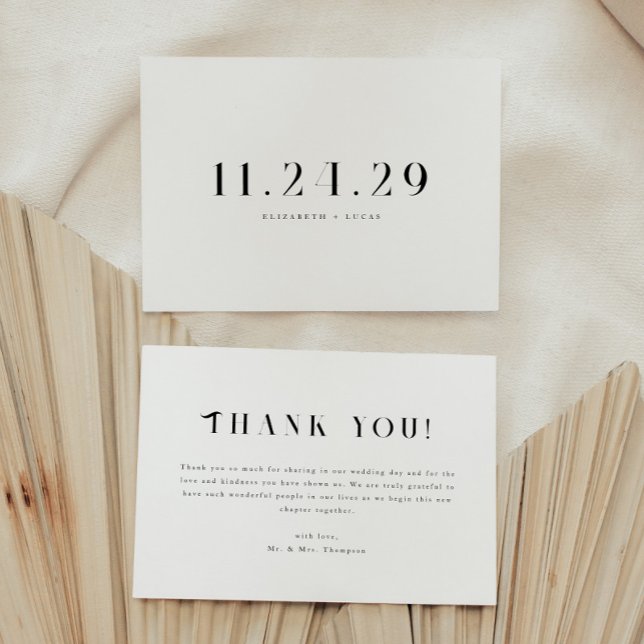 Minimalistic Elegant Black & White Wedding Date Thank You Card (Creator Uploaded)