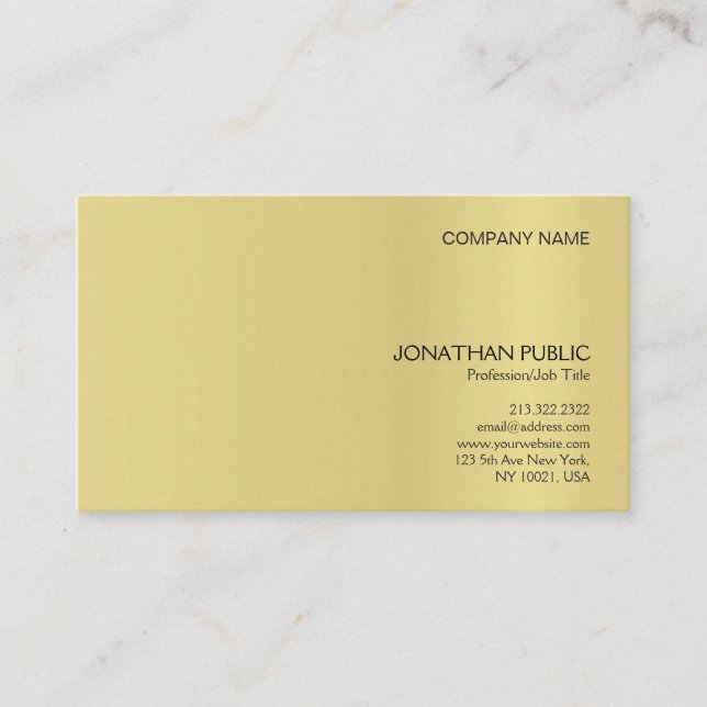 Minimalistic Elegant Gold Effect Plain Modern Business Card (Front)