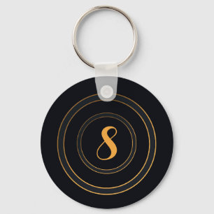 Minimalistic Elegant Golden Lettering Black  Key Ring