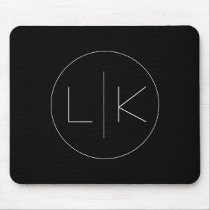 Minimalistic Elegant Initials in White on Black  Mouse Mat