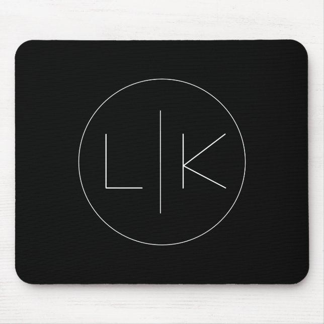 Minimalistic Elegant Initials in White on Black  Mouse Mat (Front)