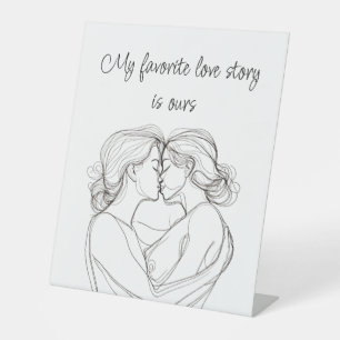 Minimalistic Elegant Lesbian Kiss Pedestal Sign