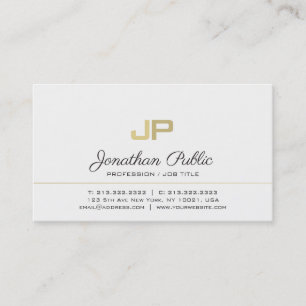 Minimalistic Elegant Monogram White Gold Plain Business Card