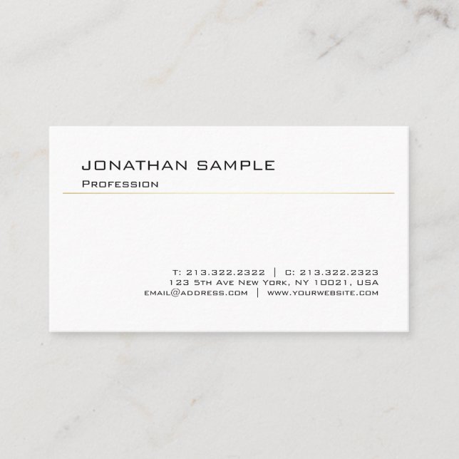 Minimalistic Elegant White Gold Trendy Design Business Card (Front)