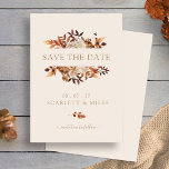 Minimalistic Fall Terracotta Leaves Flat Save The Date<br><div class="desc">Minimalistic Fall Terracotta Leaves Flat Save the Date. This elegant and rustic wedding save-the-date flat card features hand-painted watercolor burnt orange and terracotta leaves, cream and beige dahlias, and beautiful rust-coloured roses perfect for a fall or autumn wedding! This is part of the Autumn Romance collection that can be viewed...</div>
