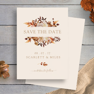 Minimalistic Fall Terracotta Leaves Flat Save The Date
