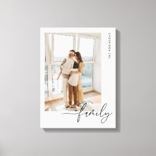 Minimalistic Family Name Script Custom Photo Canvas Print