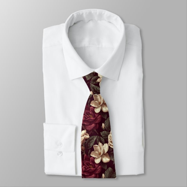 Minimalistic Fathers Day Gardenias Floral Tie (Tied)