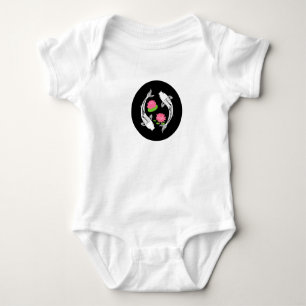 Minimalistic Fish Koi Swirl With Water Lillies Baby Bodysuit