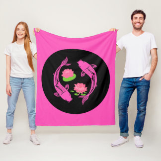 Minimalistic Fish Koi Swirl With Water Lillies Fleece Blanket