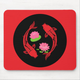 Minimalistic Fish Koi Swirl With Water Lillies Mouse Mat