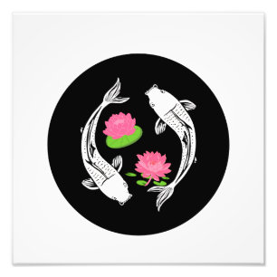 Minimalistic Fish Koi Swirl With Water Lillies Photo Print
