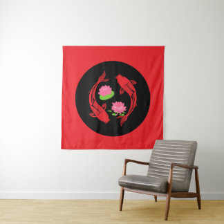 Minimalistic Fish Koi Swirl With Water Lillies Tapestry