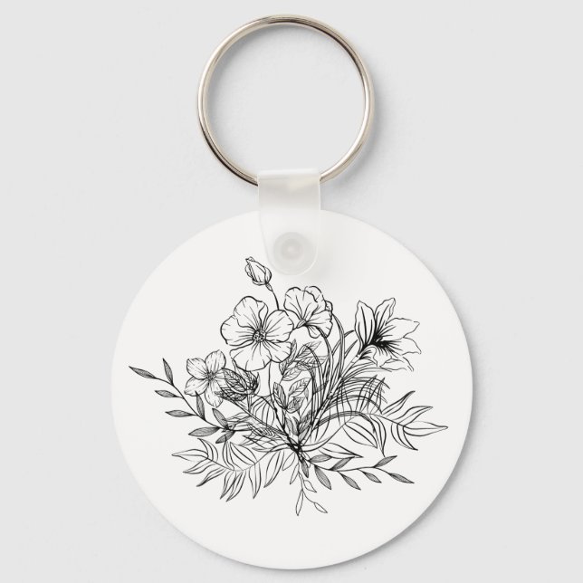 Minimalistic Floral Bouquet  Key Ring (Front)