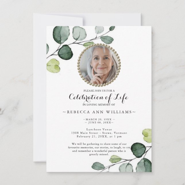 Minimalistic Foliage Photo Celebration of Life Invitation (Front)