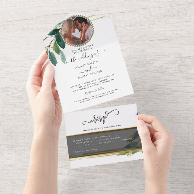 Minimalistic Foliage Wedding All In One Invitation (Tearaway)
