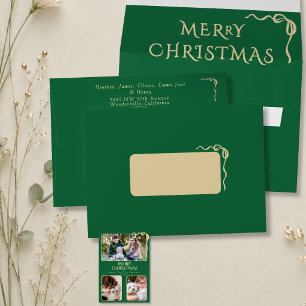 Minimalistic Forest Green Gold Bow Merry Christmas Envelope