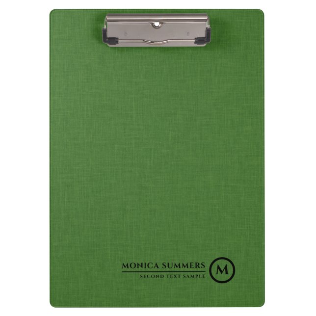 Minimalistic Forest Green Linen Personalised Text Clipboard (Front)