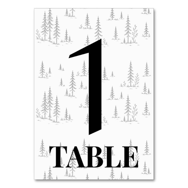 Minimalistic Forest Wedding Table Numbers (Front)