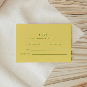 Minimalistic Formal Lemon Yellow & Green Wedding RSVP Card