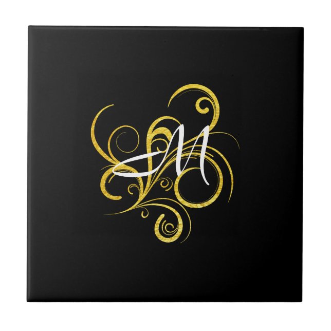 Minimalistic Gold Black Monogram Tile (Front)