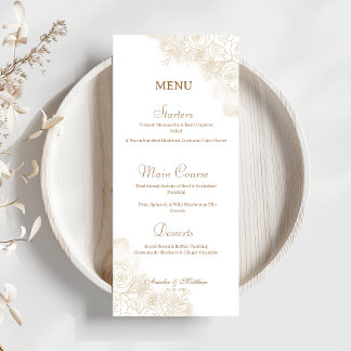 Minimalistic Gold Floral Elegant Wedding Menu