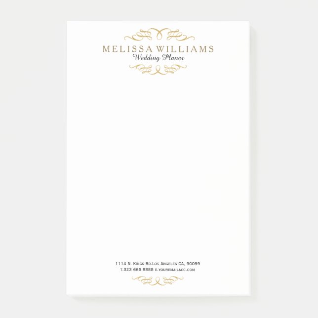 Minimalistic Gold Glitter Swirls & White Post-it Notes (Front)