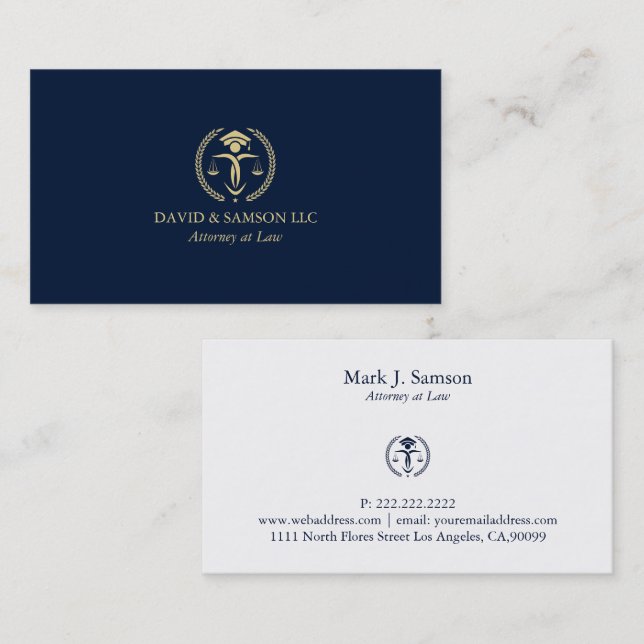 Minimalistic Gold Justice Logo, Royal Blue Back Business Card (Front/Back)