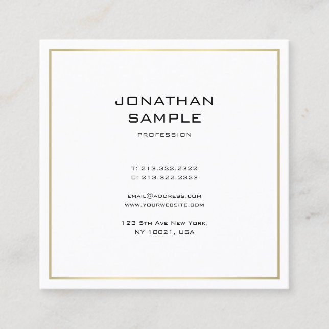 Minimalistic Gold Look Trendy Professional Elegant Square Business Card (Front)