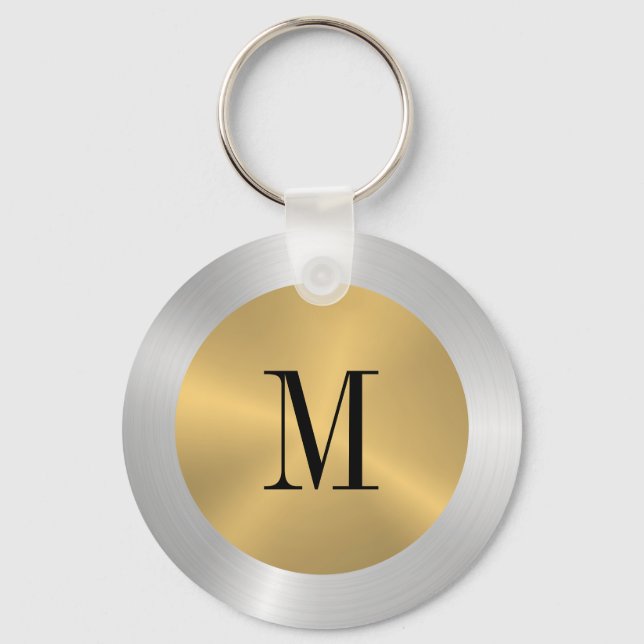 Minimalistic Gold & Silver Metallic Monogram Key Ring (Front)