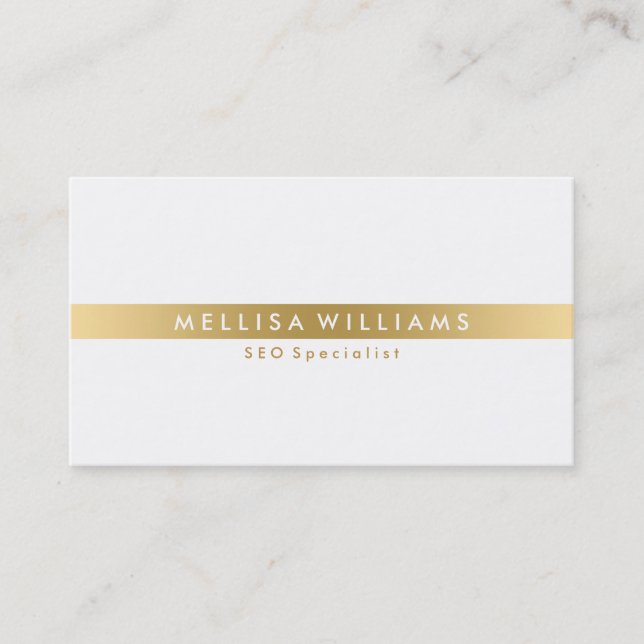 Minimalistic Gold Tine Stripe On White Business Card (Front)